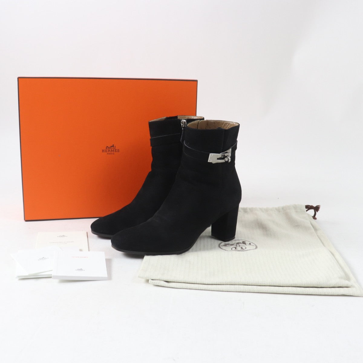 HERMES short boots Suede leather black Saint Germain 38.5