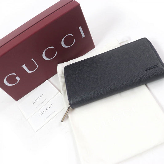 GUCCI Long Wallet Purse 817044 leather dark blue Zip Around Wallet Oatmeal Interior