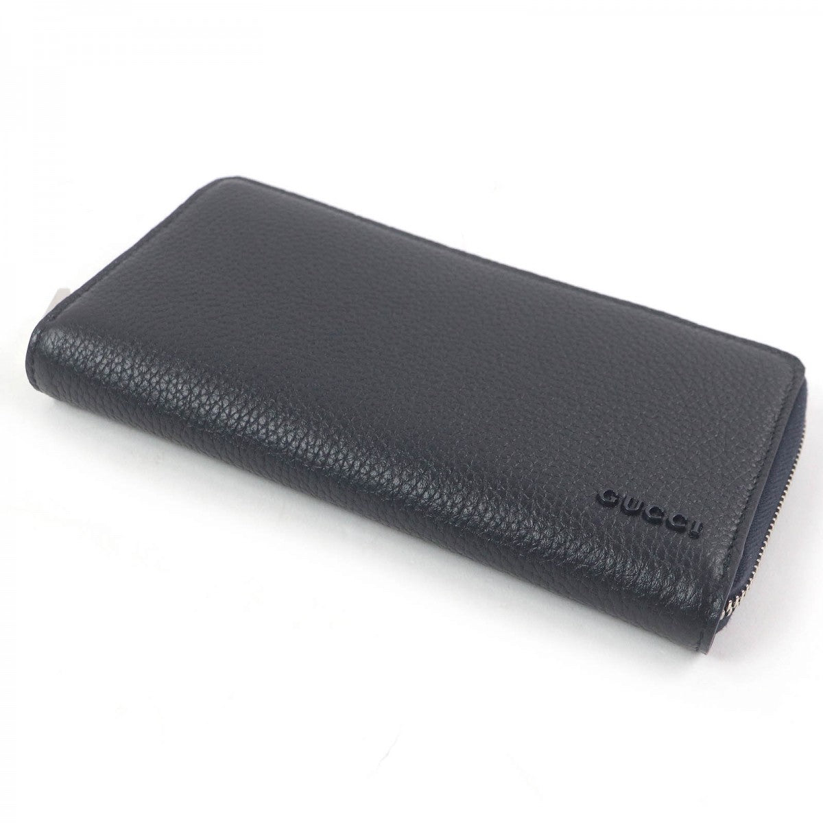 GUCCI Long Wallet Purse 817044 leather dark blue Zip Around Wallet Oatmeal Interior