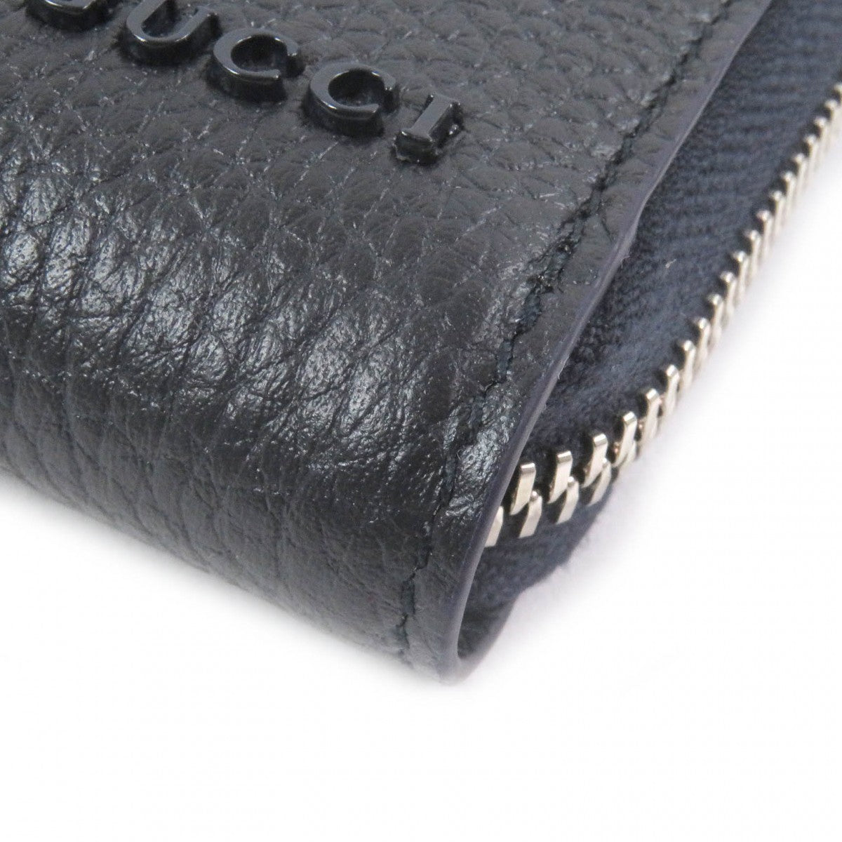 GUCCI Long Wallet Purse 817044 leather dark blue Zip Around Wallet Oatmeal Interior
