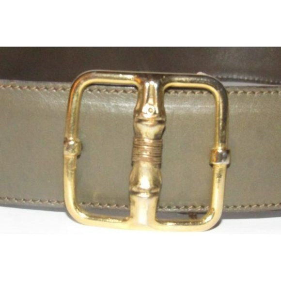 Gucci Grey Leather Belt with Gold GG Bamboo Engraved Buckle