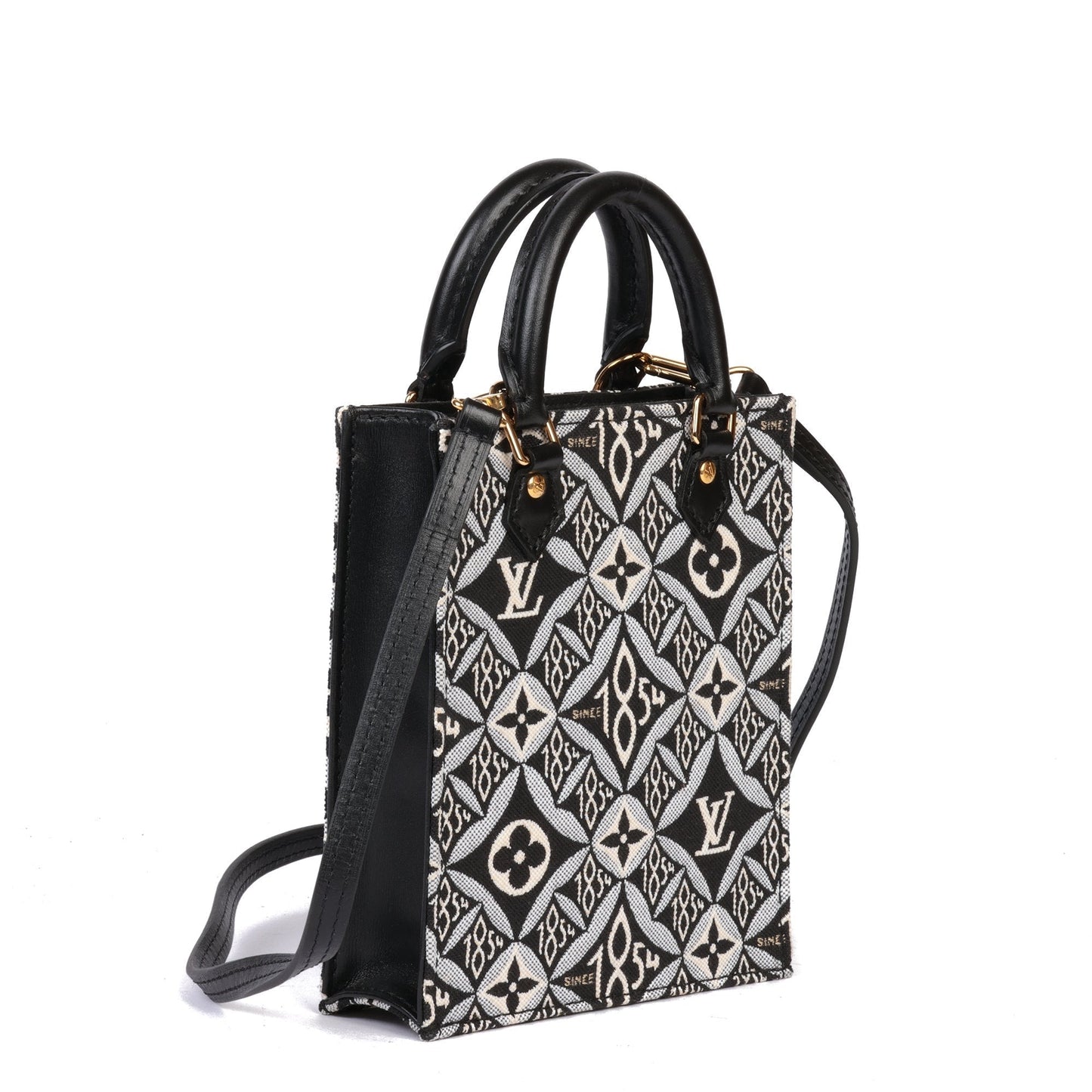 Louis Vuitton Black 1854 Monogram Canvas & Calfskin Leather Mini Sac Plat Shoulder Bag