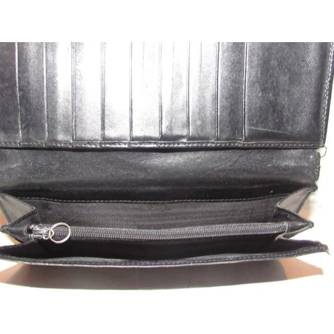 Gucci Black Leather With Chrome Jackie O Style Push Button Closure Checkbook Size Wallet