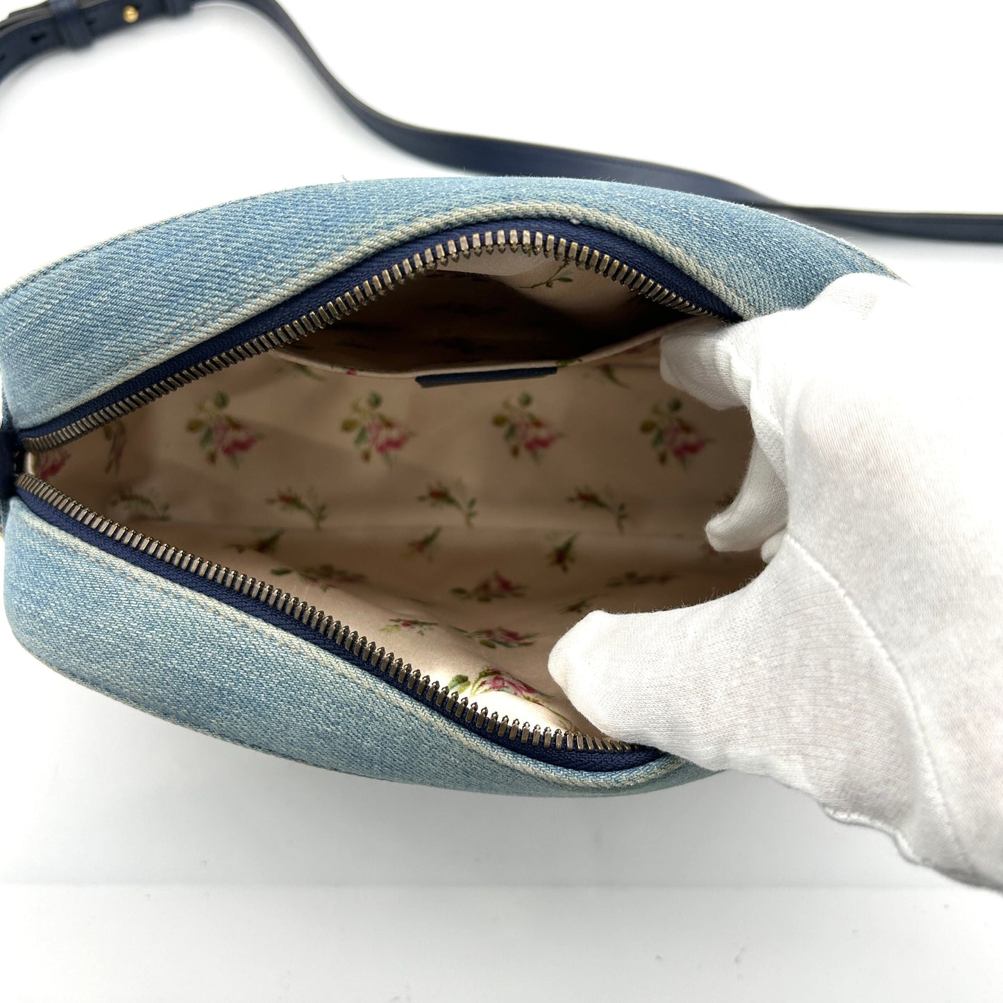 Gucci Floral GG Marmont Denim Camera Bag - Blue Crossbody Bags, Handbags LA30346