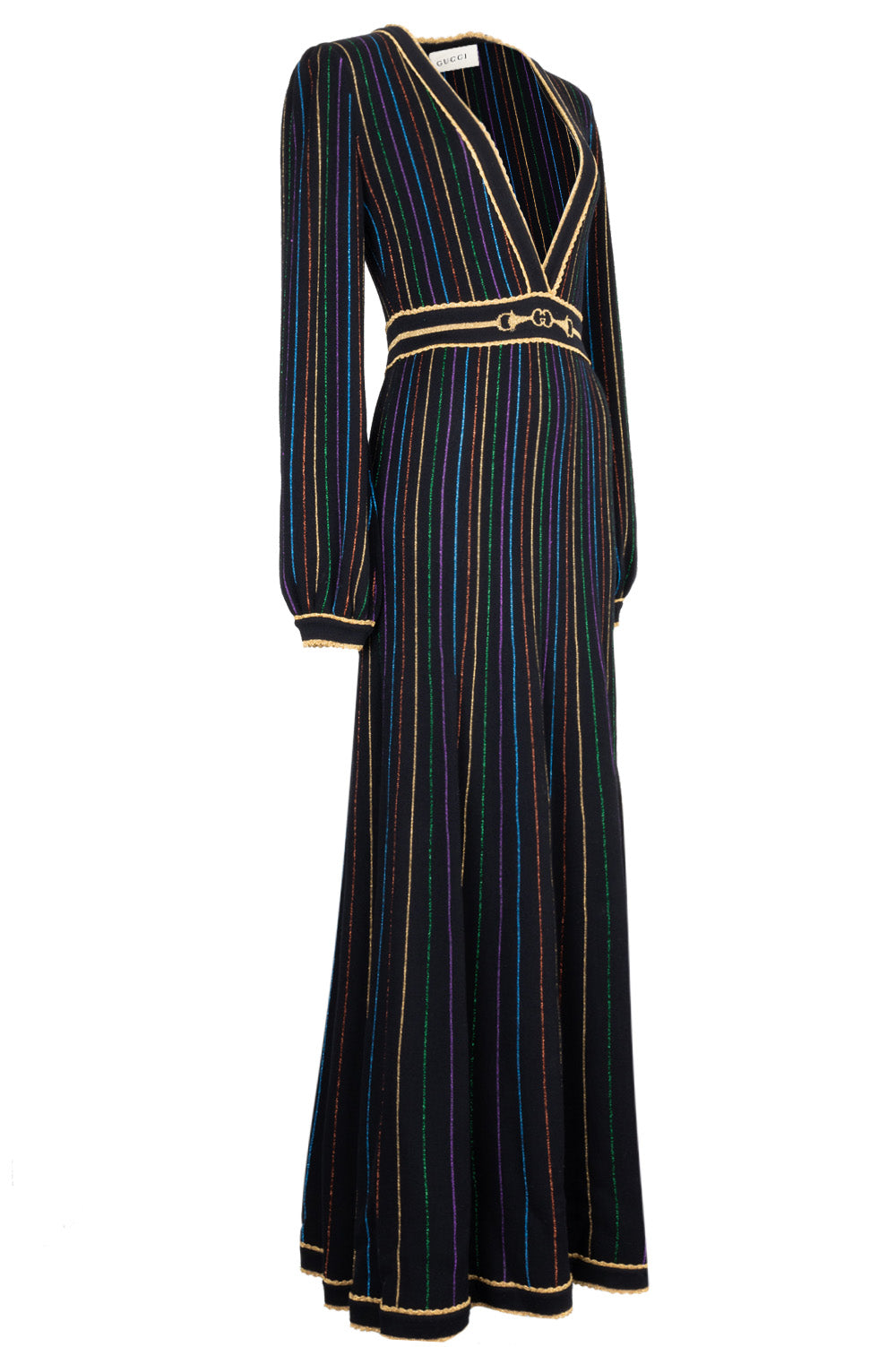 GUCCI 2020 Striped Horsebit Knit Maxi Dress Black
