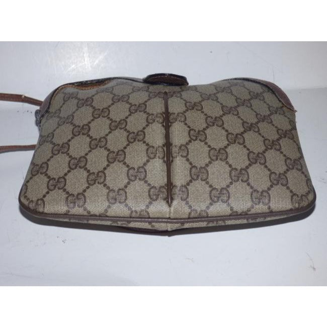 Gucci Vintage Brown Large G Logo Print Coated Canvas And Brown Leather