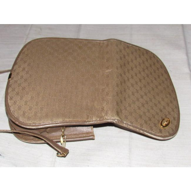 Gucci Vintage Purses Brown Canvas With Small G Logo Print And Brown Leather Cross Body