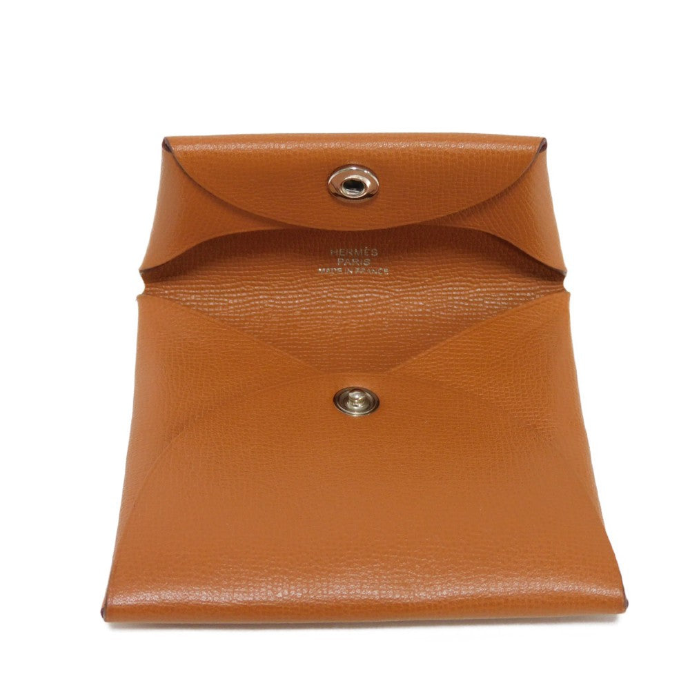 HERMES Coin case Vaugham Tofi Madame Calfskin Pressed Toffee Brown Snap Button Coin Pocket Wallet Bastia Women(Unisex) Used