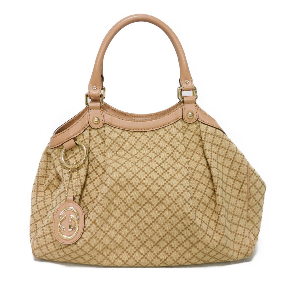GUCCI Handbag 211944 Diamante canvas x calf leather beige Interlocking G Calfskin Pink Beige Diamante Sookie Tote Bag Women Used