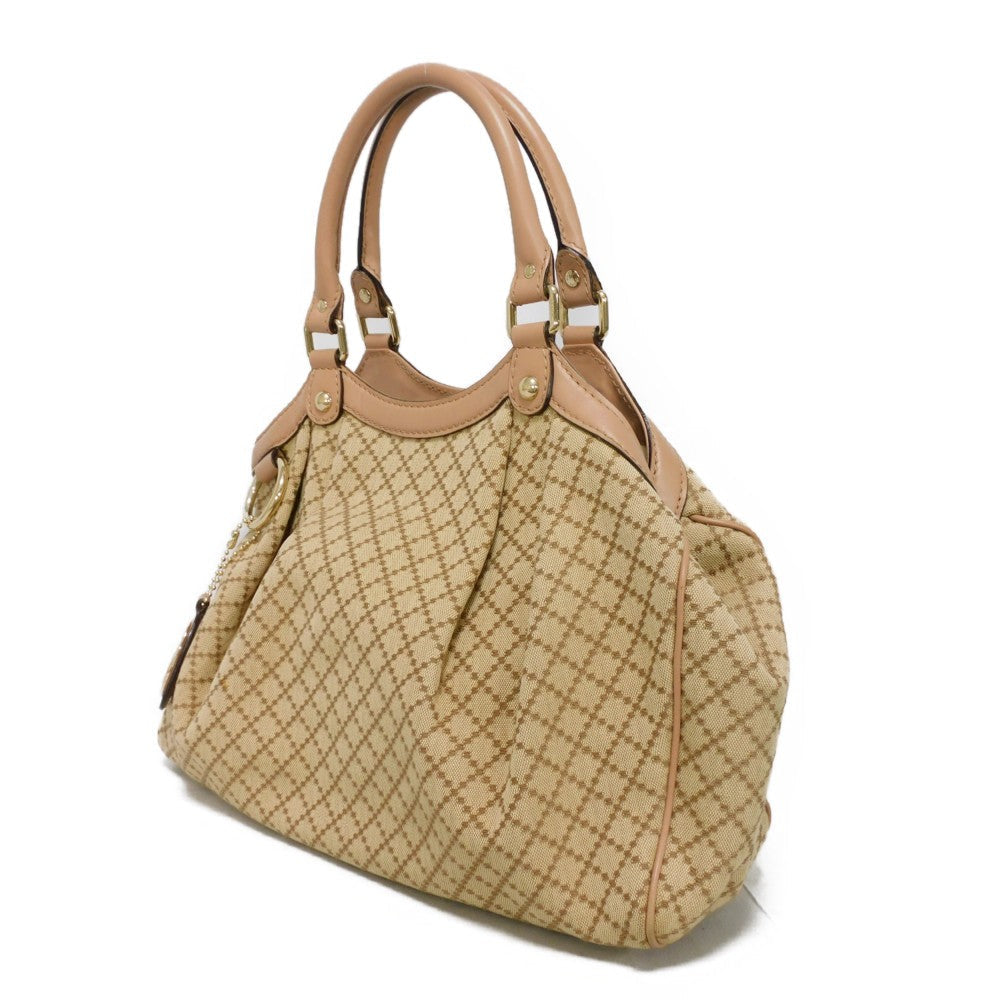 GUCCI Handbag 211944 Diamante canvas x calf leather beige Interlocking G Calfskin Pink Beige Diamante Sookie Tote Bag Women Used