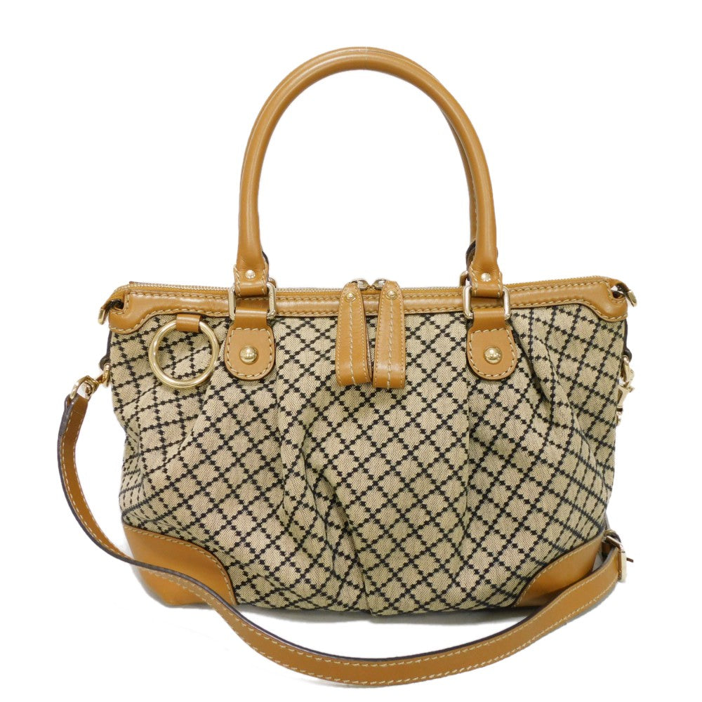 GUCCI Handbag 247902 Diamante canvas x calf leather beige Black Calfskin Brown 2WAY Shoulder Bag Diamante Sookie Tote Bag Women Used