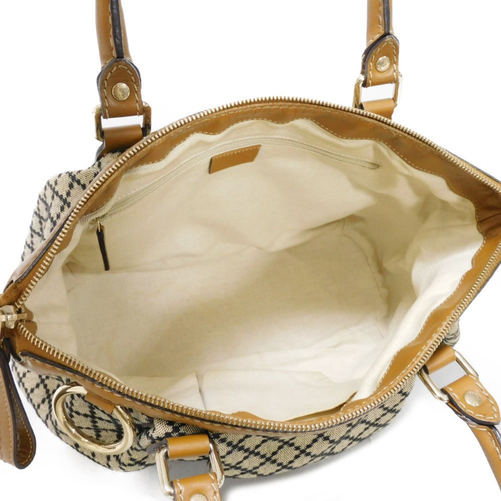 GUCCI Handbag 247902 Diamante canvas x calf leather beige Black Calfskin Brown 2WAY Shoulder Bag Diamante Sookie Tote Bag Women Used