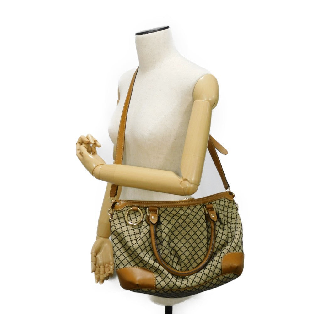 GUCCI Handbag 247902 Diamante canvas x calf leather beige Black Calfskin Brown 2WAY Shoulder Bag Diamante Sookie Tote Bag Women Used