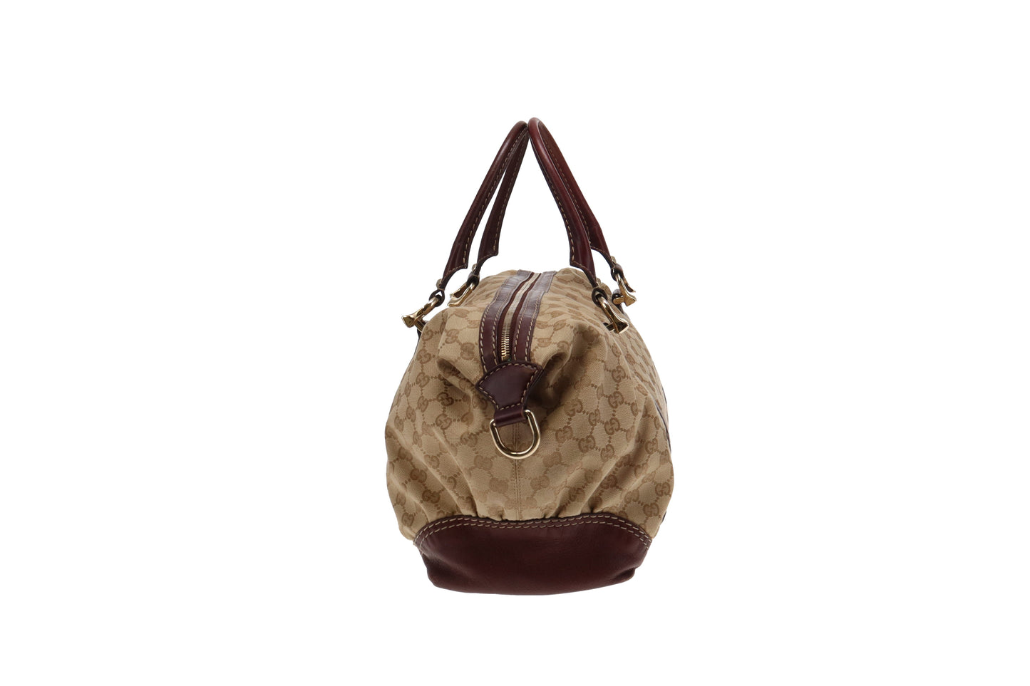 Gucci GG Canvas and Burgundy Leather Horsebit Nail Boston Bag