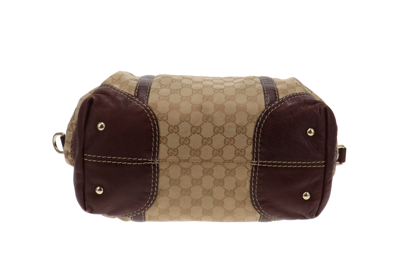 Gucci GG Canvas and Burgundy Leather Horsebit Nail Boston Bag
