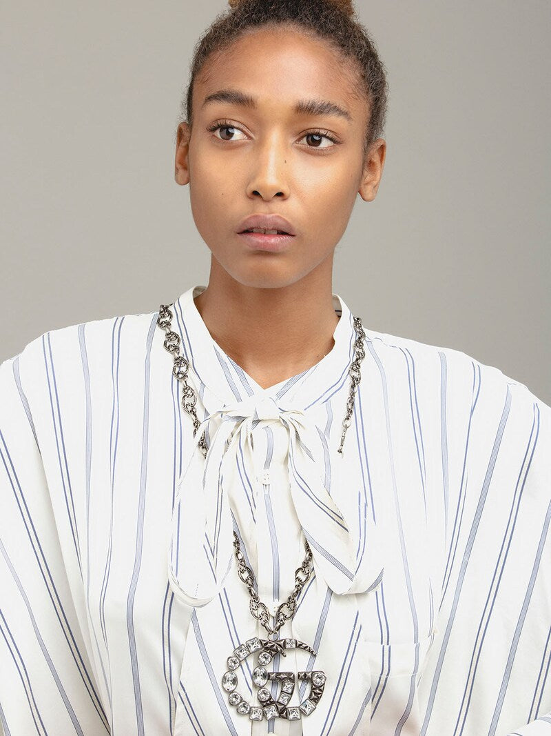 Gucci GG Marmont Crystal Necklace In Silver