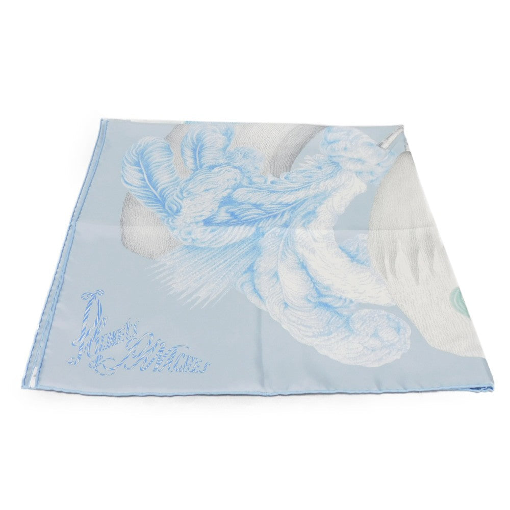 HERMES scarf silk Blue Grassier Plumets et Panaches Pastel Multicolor 22Stainless Steel Feathers and feather ornaments Carre 90 Women Used