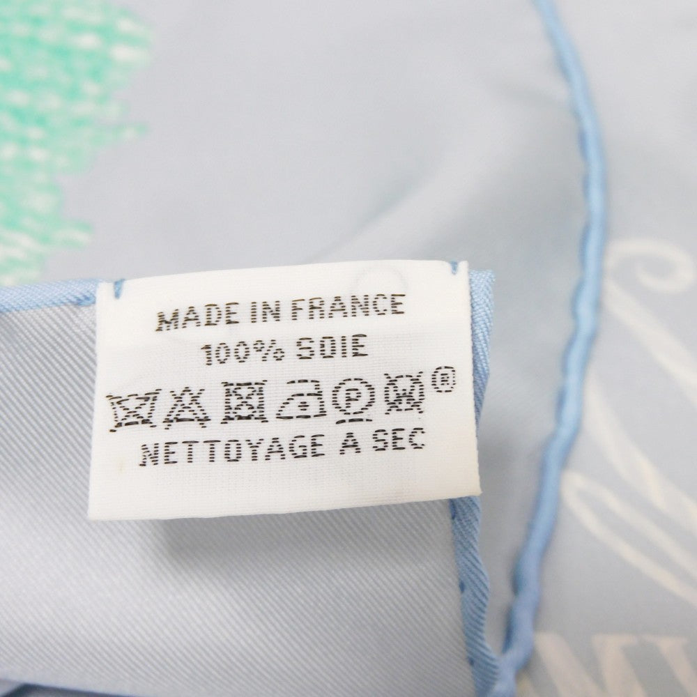 HERMES scarf silk Blue Grassier Plumets et Panaches Pastel Multicolor 22Stainless Steel Feathers and feather ornaments Carre 90 Women Used