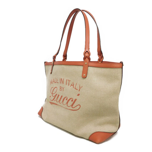 GUCCI Tote Bag 247209 linen natural Calfskin Terracotta Shoulder Bag logo Craft Medium Tote Women Used