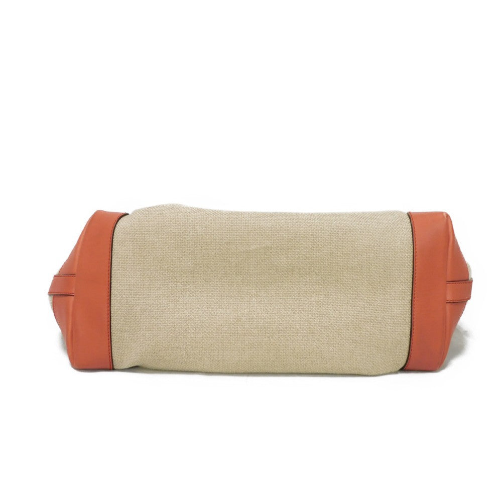 GUCCI Tote Bag 247209 linen natural Calfskin Terracotta Shoulder Bag logo Craft Medium Tote Women Used