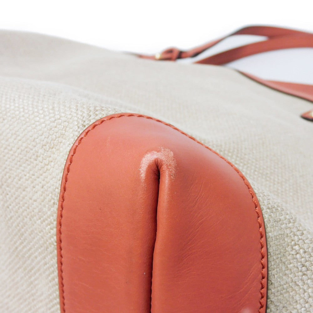 GUCCI Tote Bag 247209 linen natural Calfskin Terracotta Shoulder Bag logo Craft Medium Tote Women Used