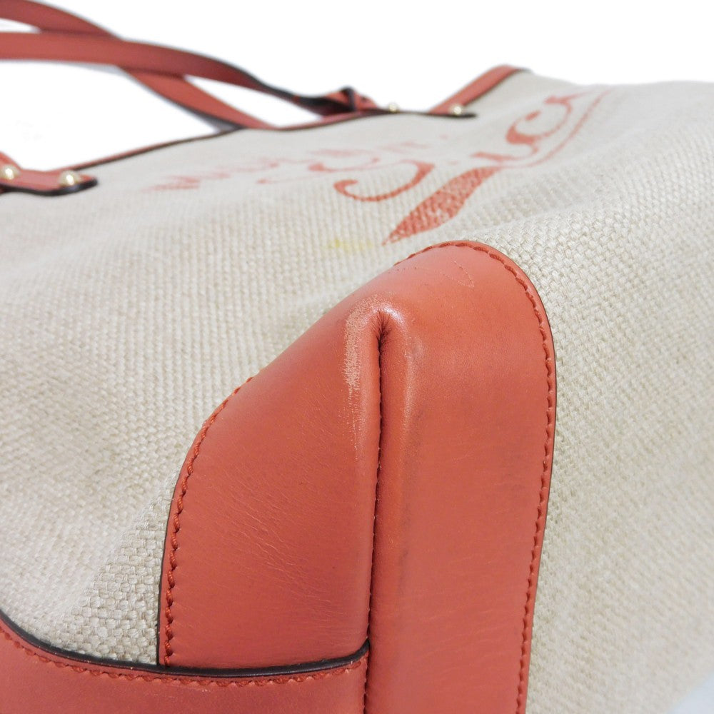 GUCCI Tote Bag 247209 linen natural Calfskin Terracotta Shoulder Bag logo Craft Medium Tote Women Used