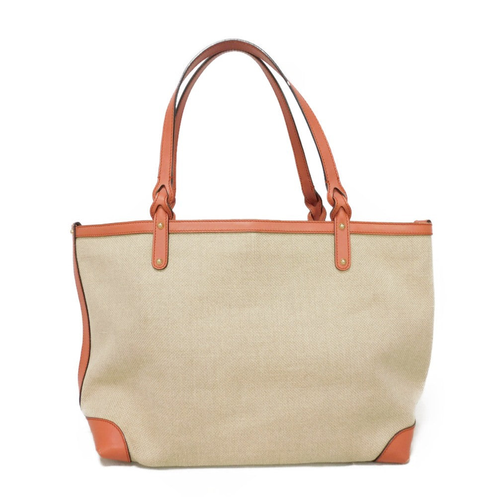 GUCCI Tote Bag 247209 linen natural Calfskin Terracotta Shoulder Bag logo Craft Medium Tote Women Used