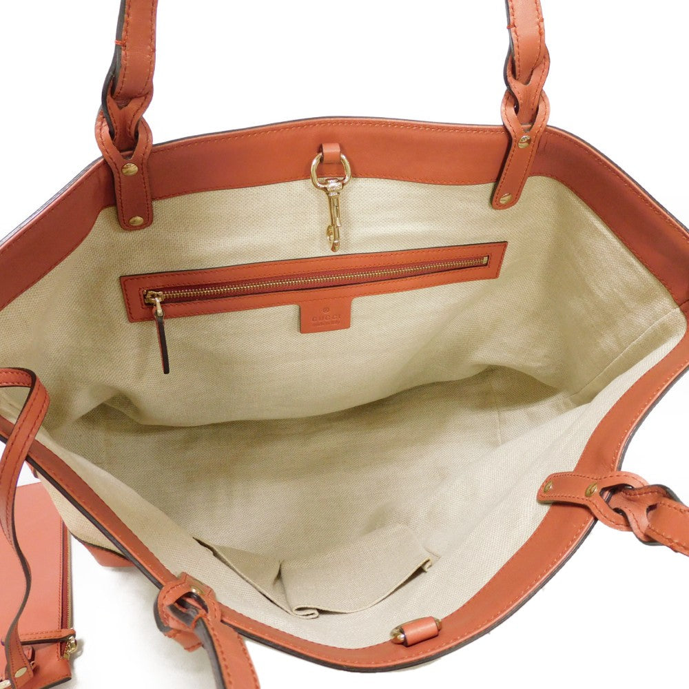 GUCCI Tote Bag 247209 linen natural Calfskin Terracotta Shoulder Bag logo Craft Medium Tote Women Used
