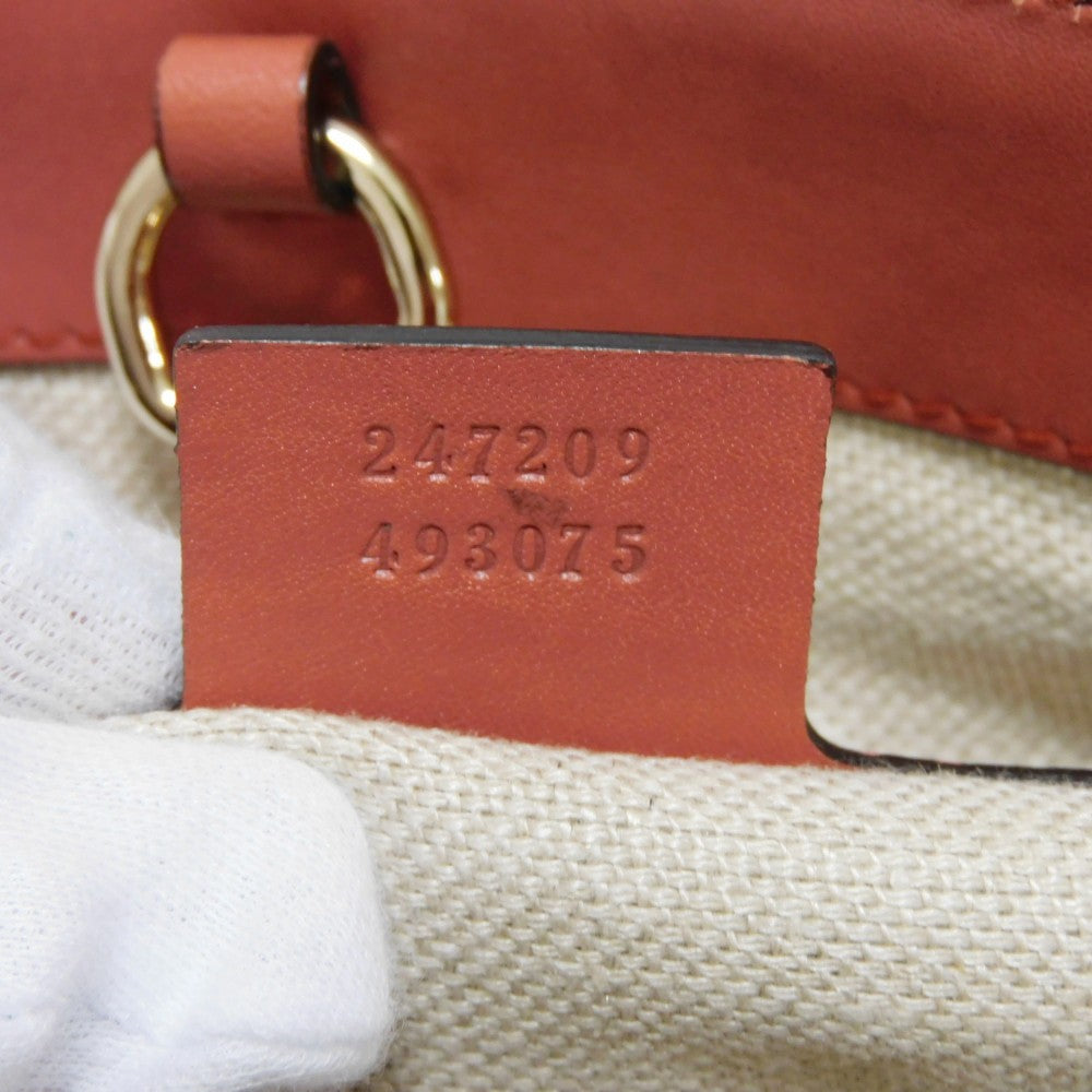GUCCI Tote Bag 247209 linen natural Calfskin Terracotta Shoulder Bag logo Craft Medium Tote Women Used