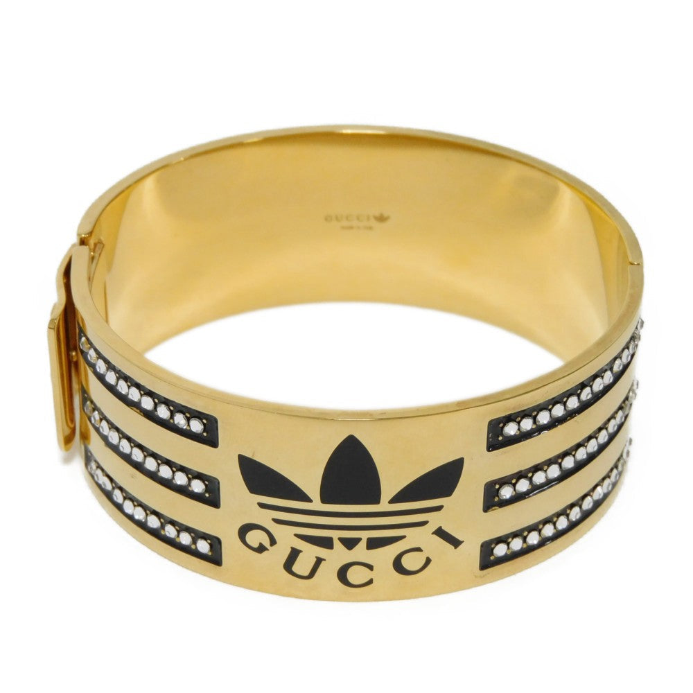 GUCCI Bangle 702912 I6656 0425 plating black Trefoil logo GG rhinestone L Adidas Enamel and crystal cuff bracelet unisex(Unisex) Used