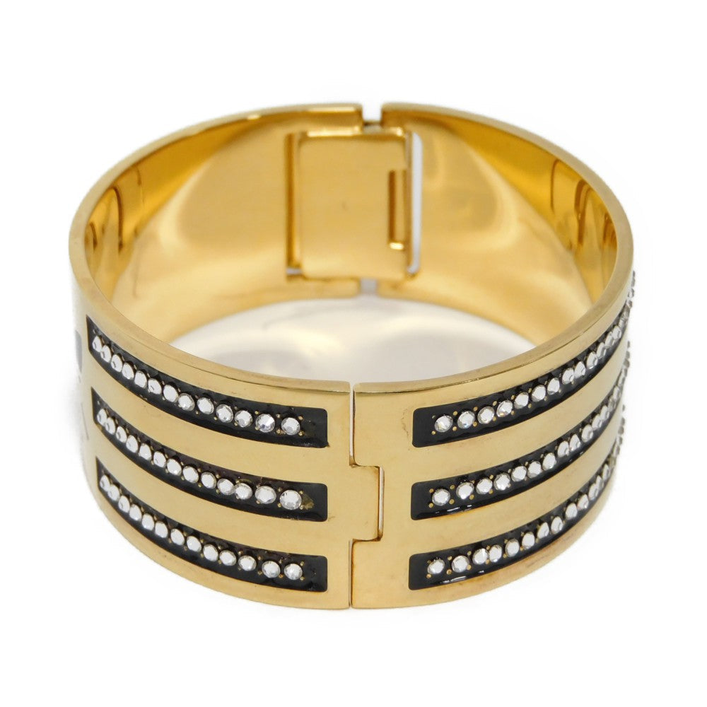 GUCCI Bangle 702912 I6656 0425 plating black Trefoil logo GG rhinestone L Adidas Enamel and crystal cuff bracelet unisex(Unisex) Used