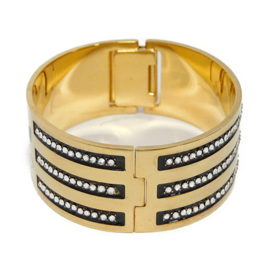 GUCCI Bangle 702912 I6656 0425 plating black Trefoil logo GG rhinestone L Adidas Enamel and crystal cuff bracelet unisex(Unisex) Used