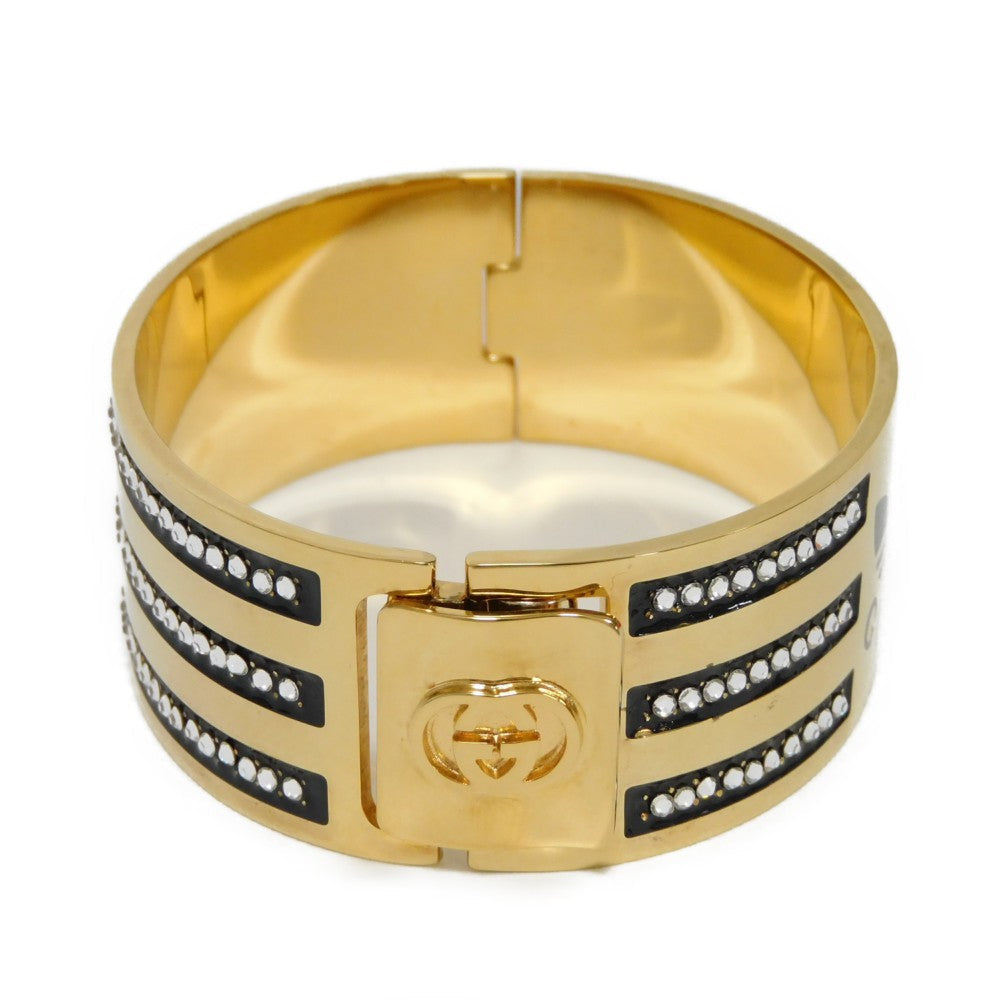 GUCCI Bangle 702912 I6656 0425 plating black Trefoil logo GG rhinestone L Adidas Enamel and crystal cuff bracelet unisex(Unisex) Used