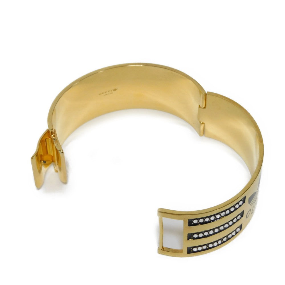 GUCCI Bangle 702912 I6656 0425 plating black Trefoil logo GG rhinestone L Adidas Enamel and crystal cuff bracelet unisex(Unisex) Used