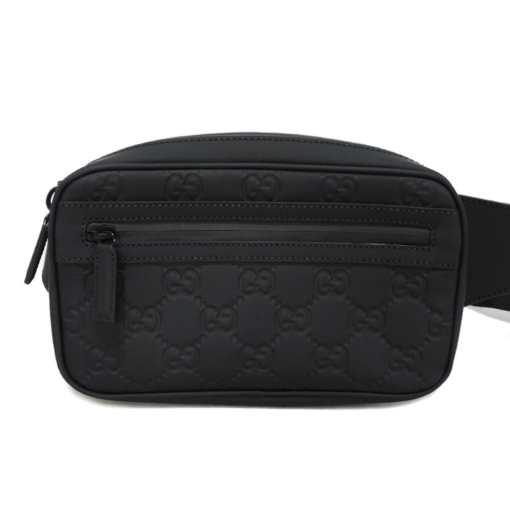 GUCCI Sling bag 771422 AAC4F 1000 Rubber effect leather x cotton linen black Current waist pouch, in good condition GG logo embossed GG rubber effect belt bag unisex(Unisex) Used