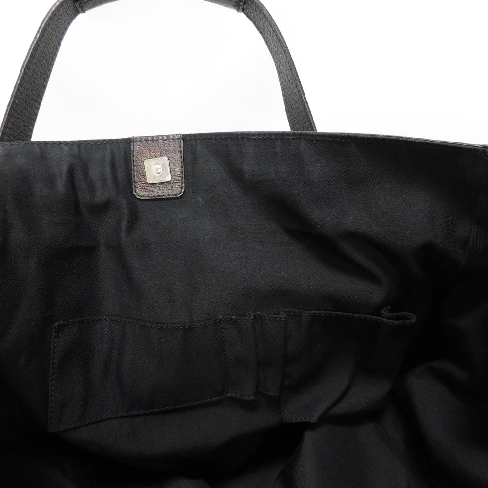 GUCCI Tote Bag 152601 GG canvas x calf leather black Calfskin logo embossed leather patch GG canvas tote mens Used
