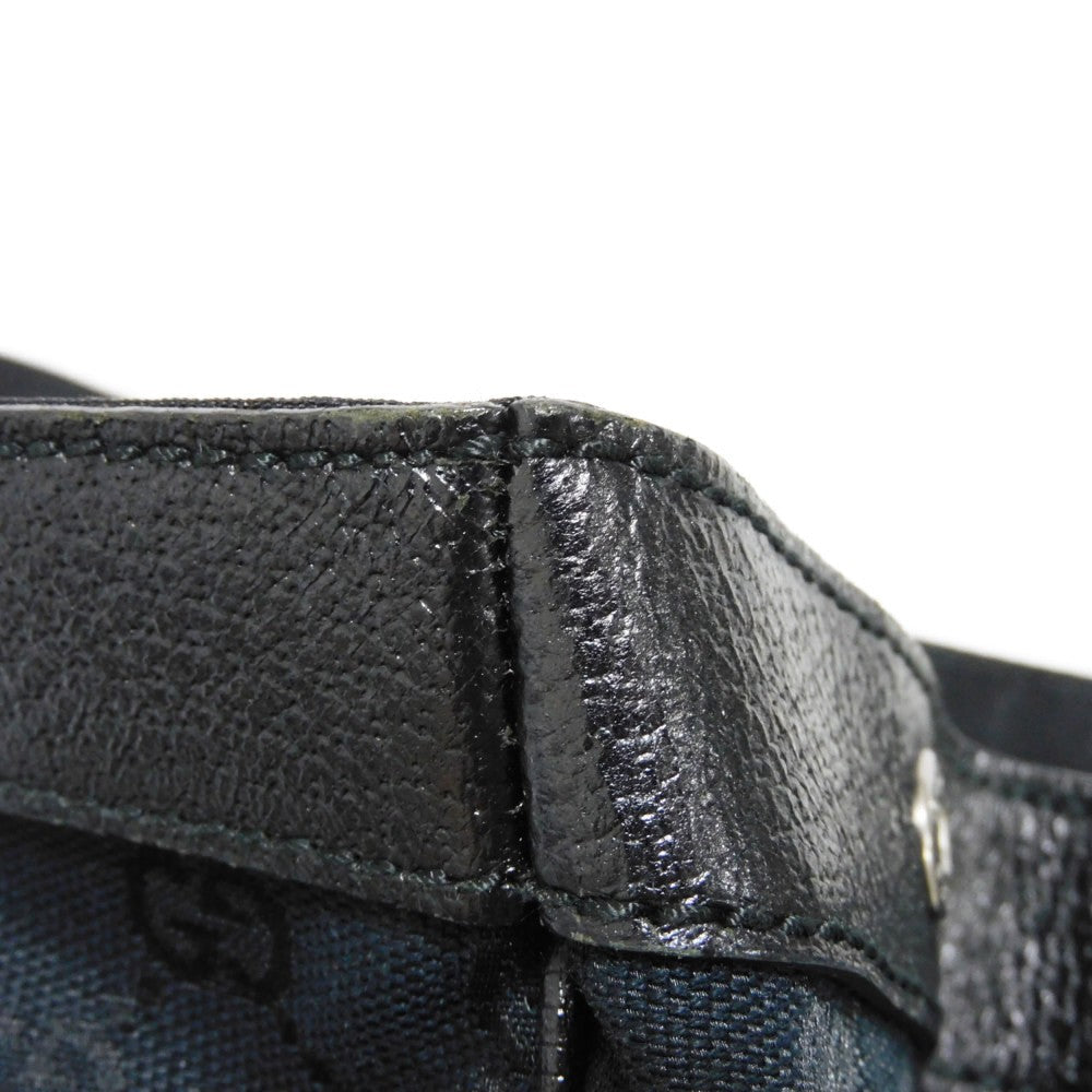 GUCCI Tote Bag 152601 GG canvas x calf leather black Calfskin logo embossed leather patch GG canvas tote mens Used