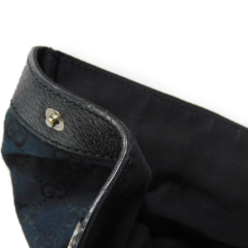 GUCCI Tote Bag 152601 GG canvas x calf leather black Calfskin logo embossed leather patch GG canvas tote mens Used