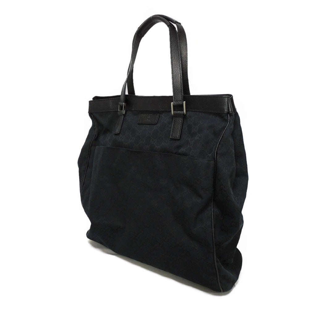 GUCCI Tote Bag 152601 GG canvas x calf leather black Calfskin logo embossed leather patch GG canvas tote mens Used