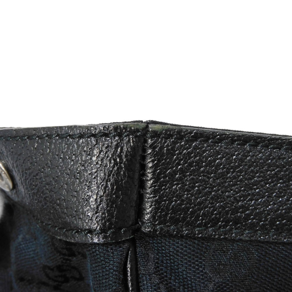 GUCCI Tote Bag 152601 GG canvas x calf leather black Calfskin logo embossed leather patch GG canvas tote mens Used
