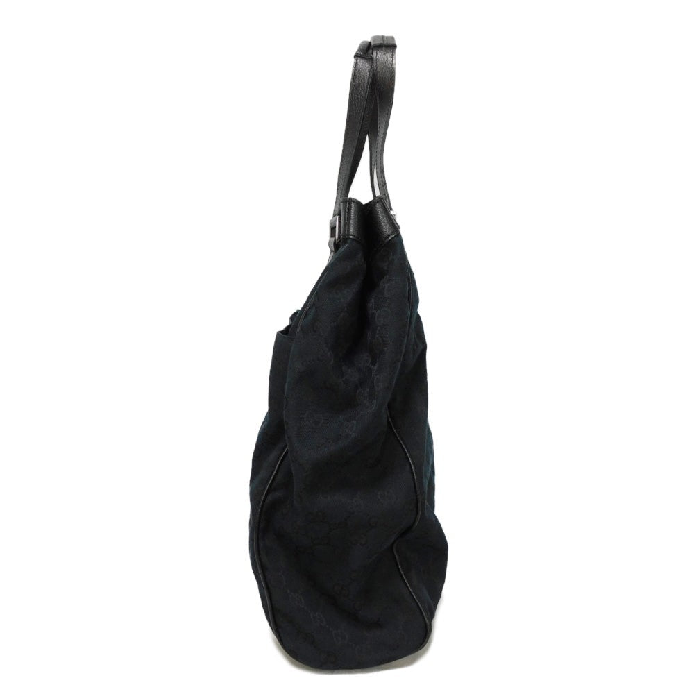 GUCCI Tote Bag 152601 GG canvas x calf leather black Calfskin logo embossed leather patch GG canvas tote mens Used