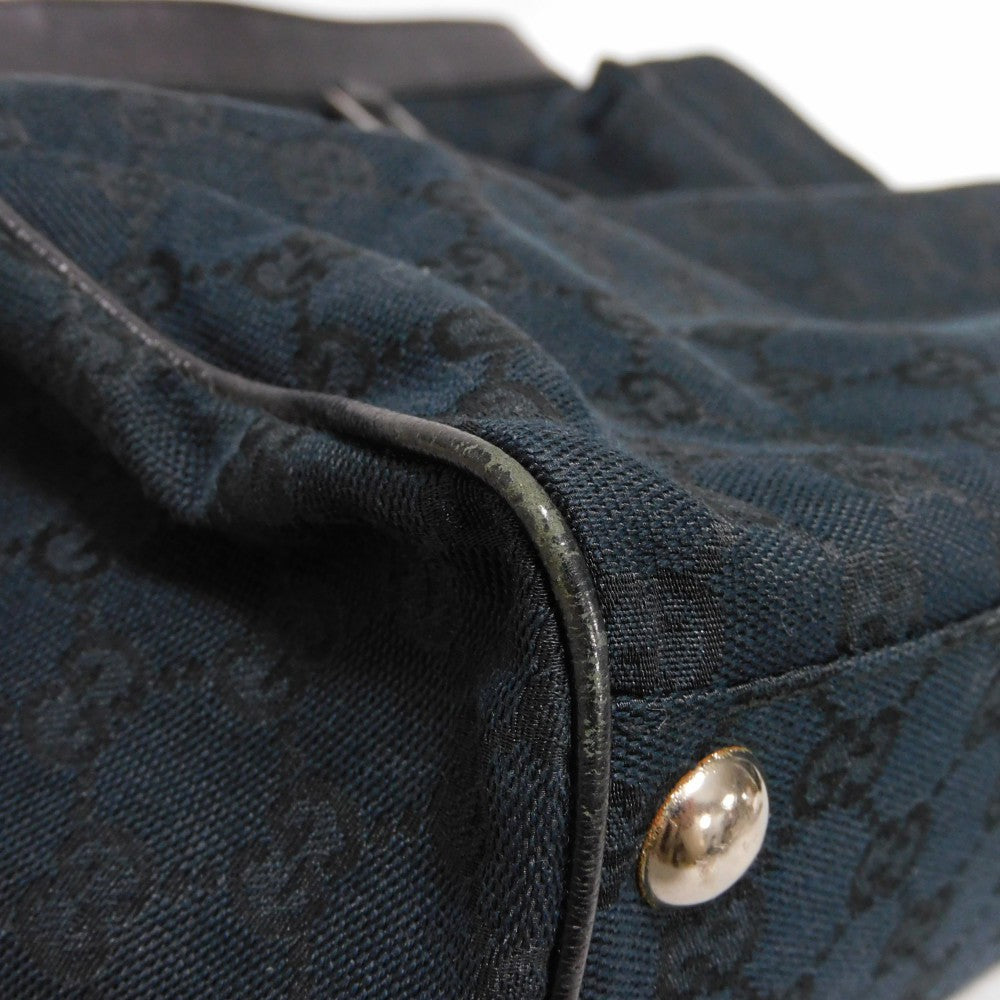GUCCI Tote Bag 152601 GG canvas x calf leather black Calfskin logo embossed leather patch GG canvas tote mens Used