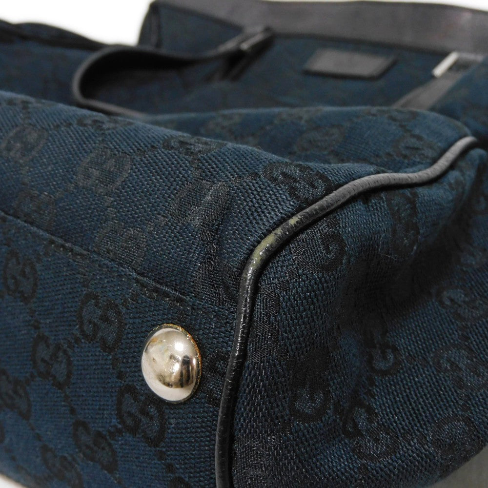 GUCCI Tote Bag 152601 GG canvas x calf leather black Calfskin logo embossed leather patch GG canvas tote mens Used