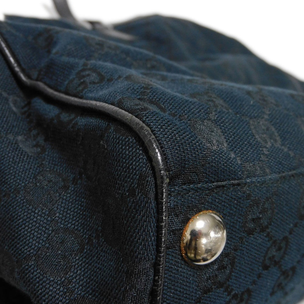 GUCCI Tote Bag 152601 GG canvas x calf leather black Calfskin logo embossed leather patch GG canvas tote mens Used