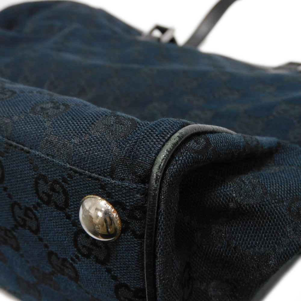 GUCCI Tote Bag 152601 GG canvas x calf leather black Calfskin logo embossed leather patch GG canvas tote mens Used