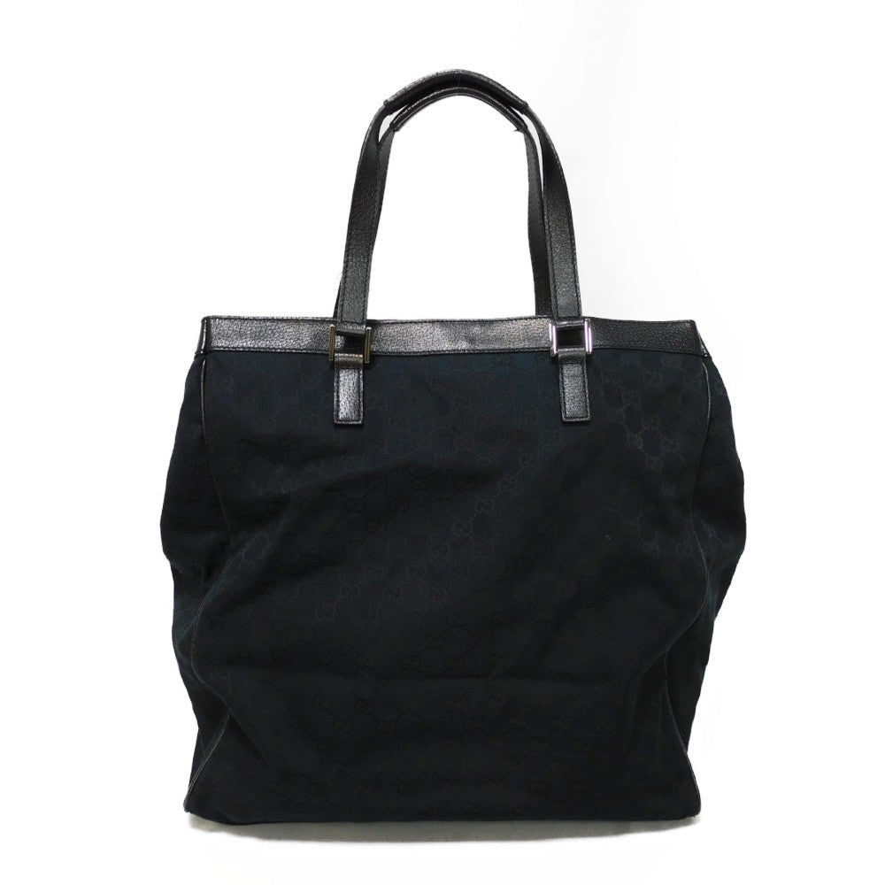 GUCCI Tote Bag 152601 GG canvas x calf leather black Calfskin logo embossed leather patch GG canvas tote mens Used