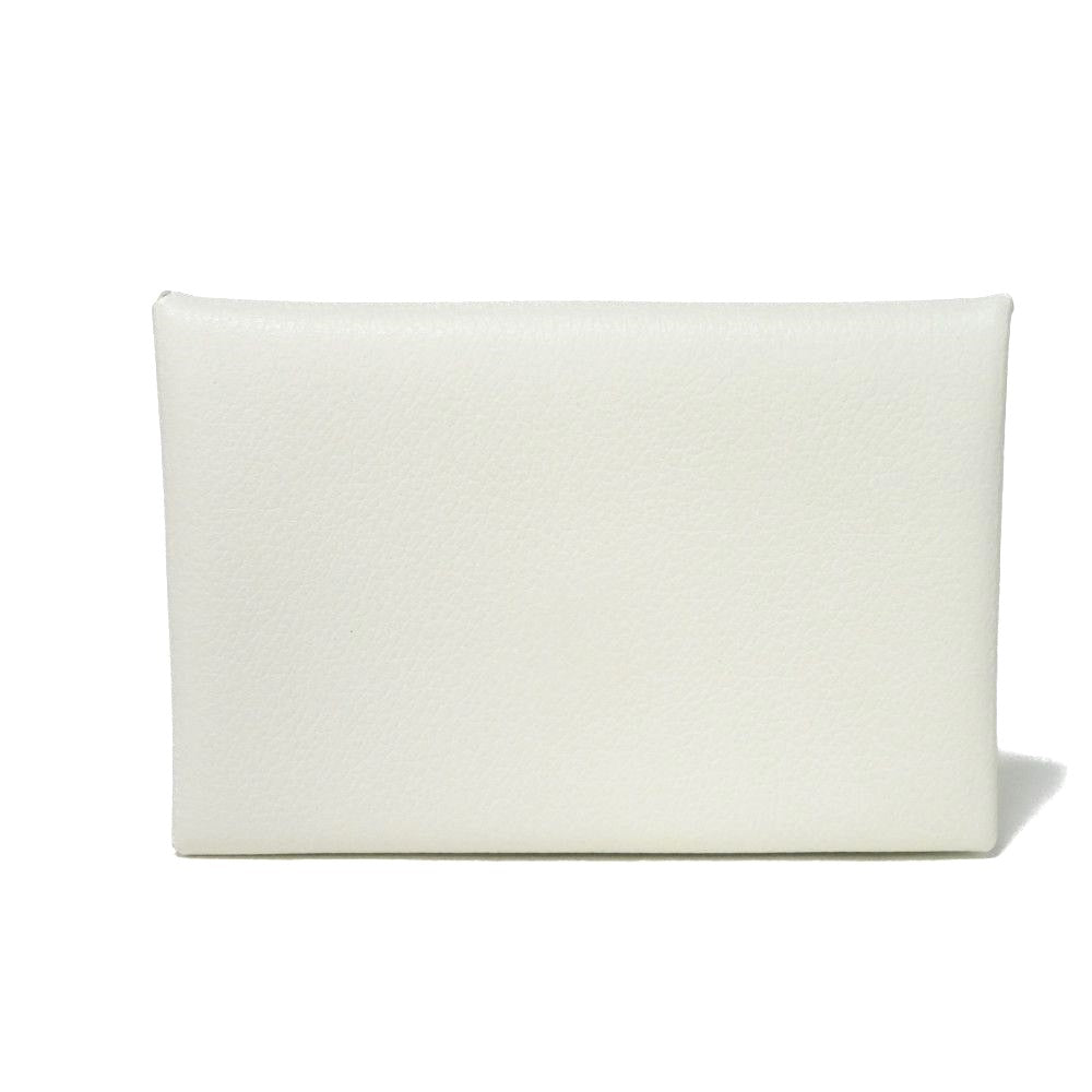 HERMES Card Case Evercolor Nata White Ivory Snap Button Bifold Wallet Business Card Holder Pass Case Good Condition Calvi unisex(Unisex) Used
