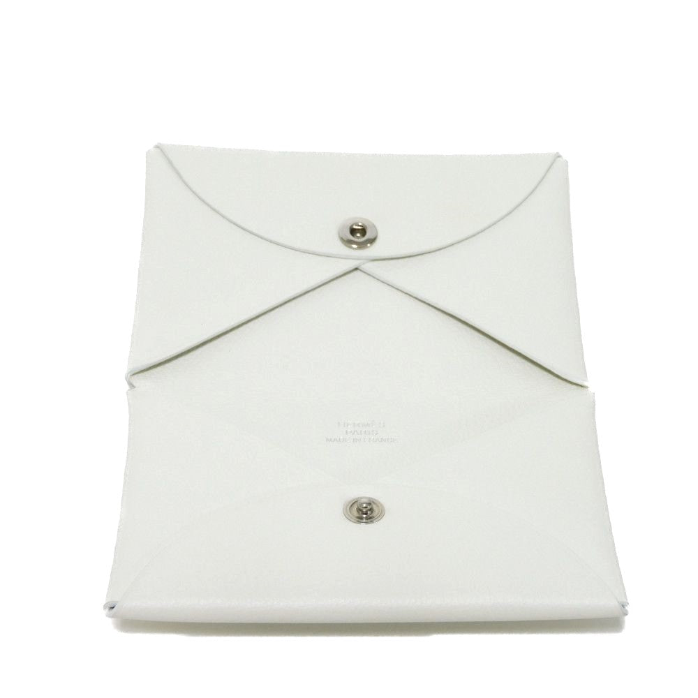 HERMES Card Case Evercolor Nata White Ivory Snap Button Bifold Wallet Business Card Holder Pass Case Good Condition Calvi unisex(Unisex) Used