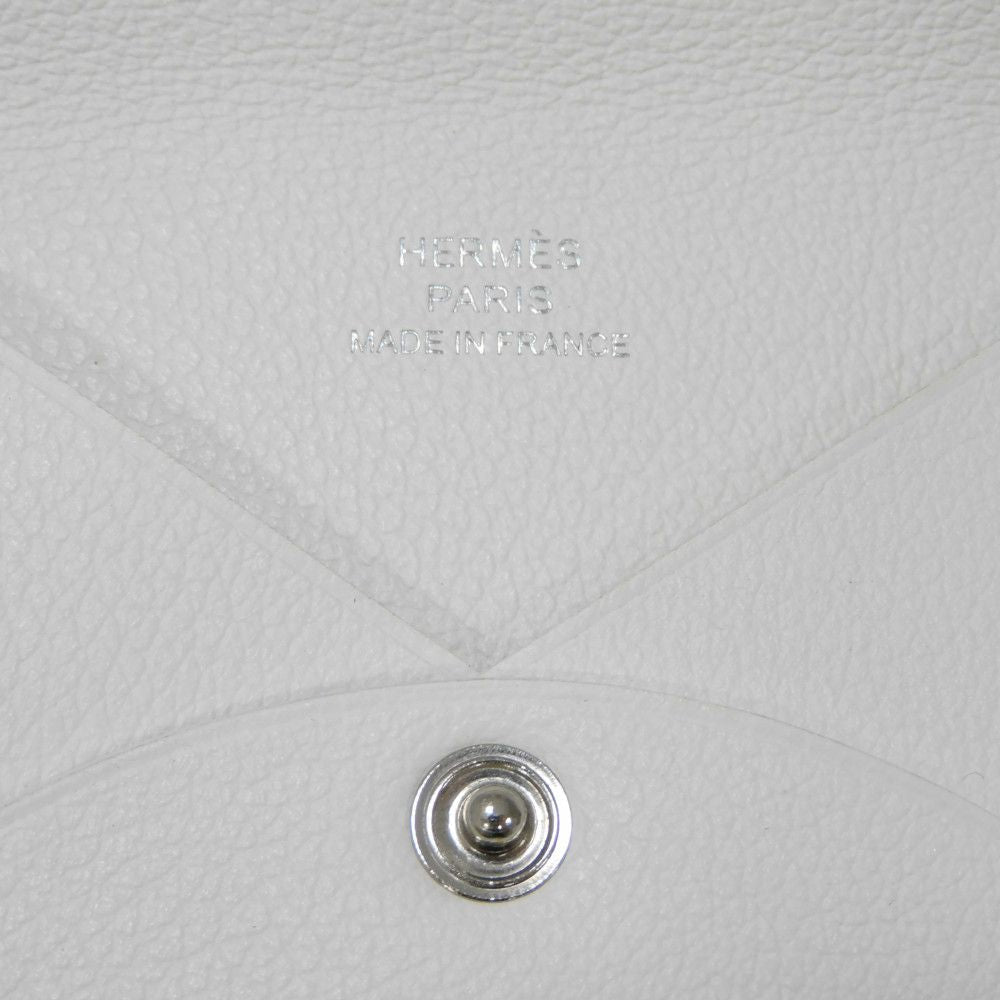 HERMES Card Case Evercolor Nata White Ivory Snap Button Bifold Wallet Business Card Holder Pass Case Good Condition Calvi unisex(Unisex) Used