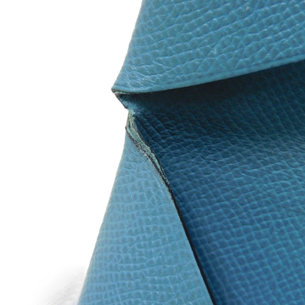 HERMES Card Case Epsom Blue gene Star Mark Pressed Calfskin Pastel Light Blue Bifold Wallet Calvi unisex(Unisex) Used